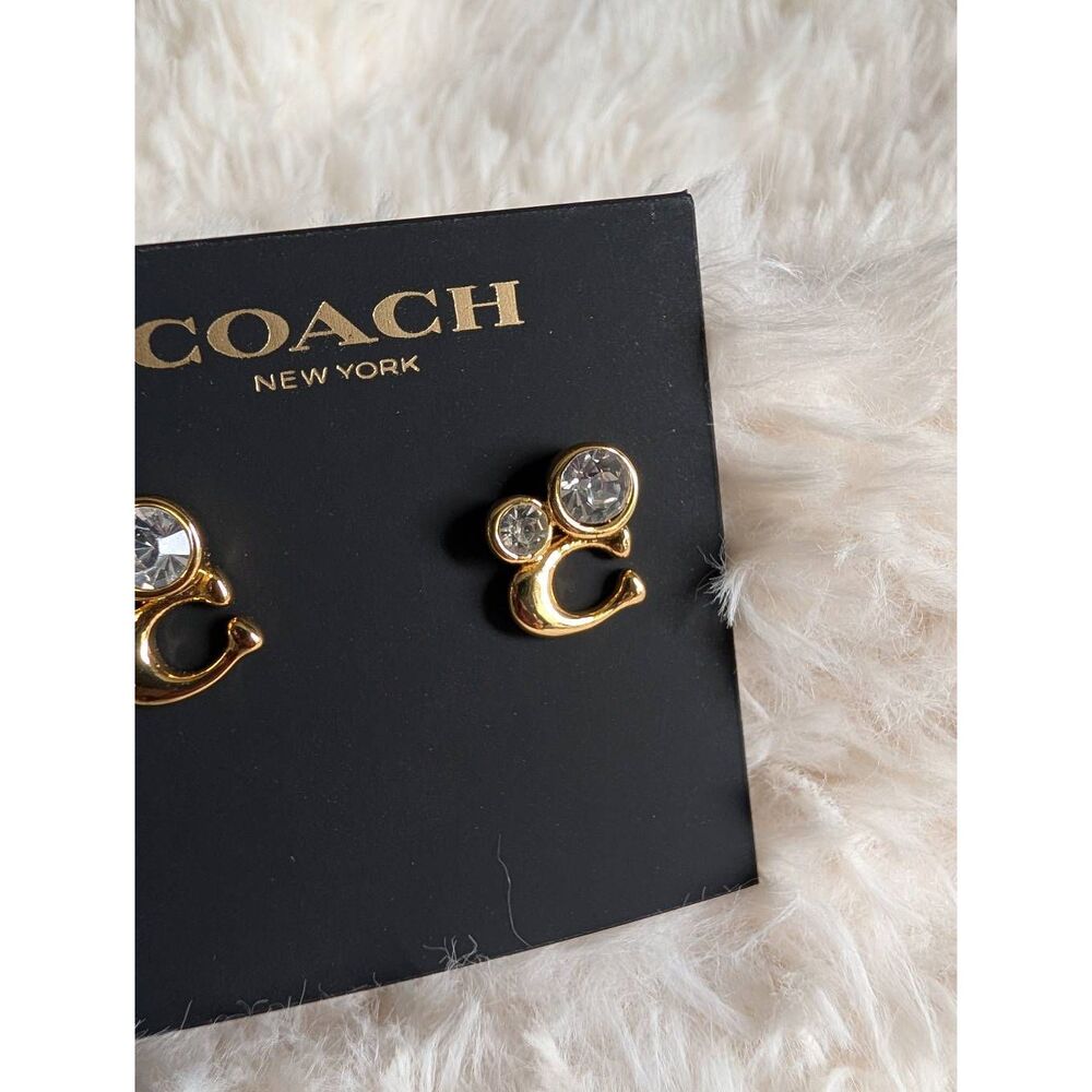 COACH Signature C Crystal Stud Earrings - Picture 2 of 2